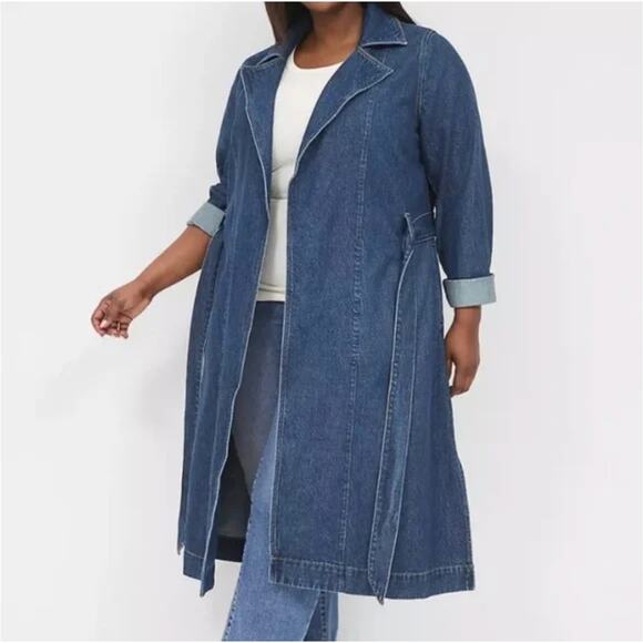 Lane Bryant Jackets & Blazers - Lane Bryant Denim Trenchcoat Women’s Plus Size 20 Belted Midi Jean Jacket